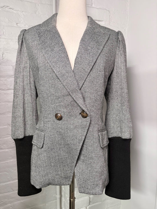 Women Size 12 Veronica Beard Black, White Chevron Blazer