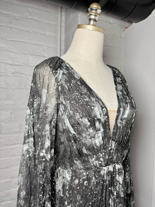 Women Size 6 Marchesa Notte Black, gray, cream Abstract Print Gown