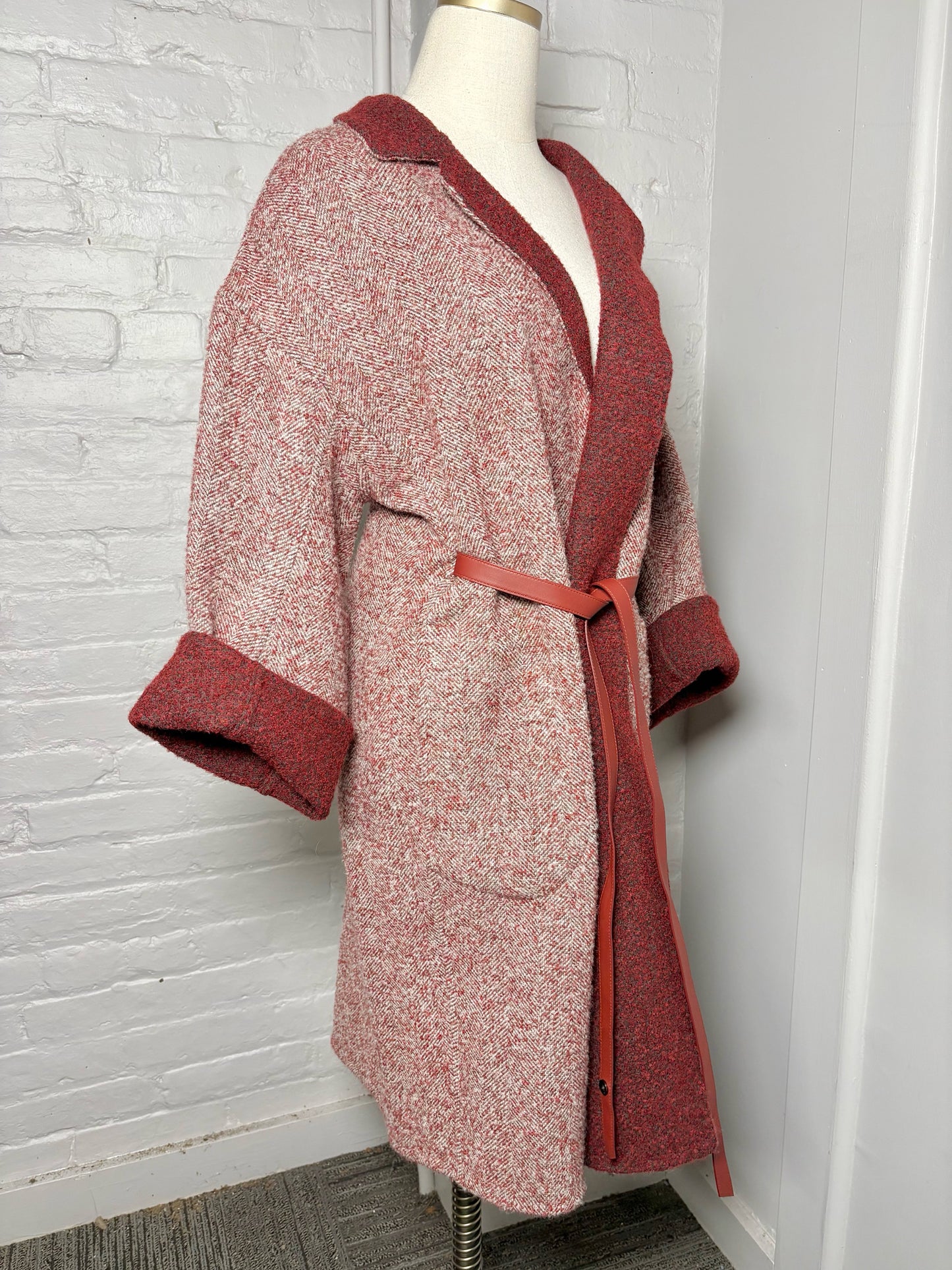 Women Size 48 (14 US) Loro Piana Burgundy Boucle Wool, Alpaca Coat