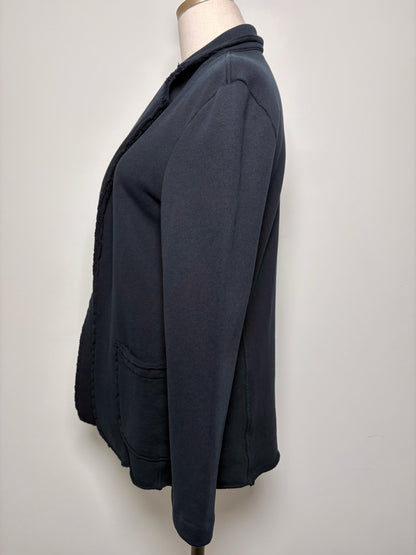 Women Size XS Frank & Eileen Black Cotton Swings Open Raw Trim Jacket