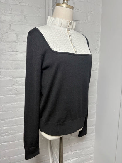 Women Size S Sandro White, Black Colorblock Wool Blend Sweater