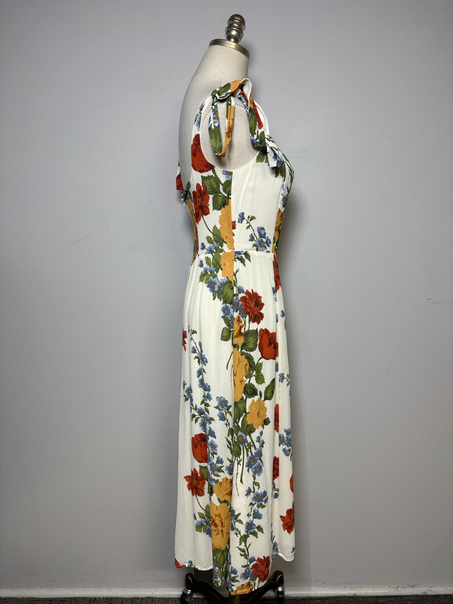 Women's Size 6 O.P.T Cream Neutral Floral Print Pure Viscose Pre-Owned Sundress