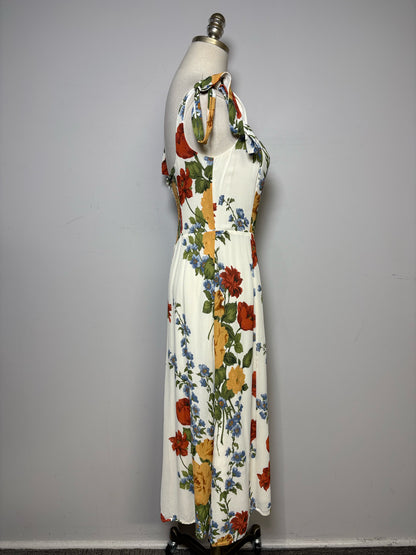 Women's Size 6 O.P.T Cream Neutral Floral Print Pure Viscose Pre-Owned Sundress