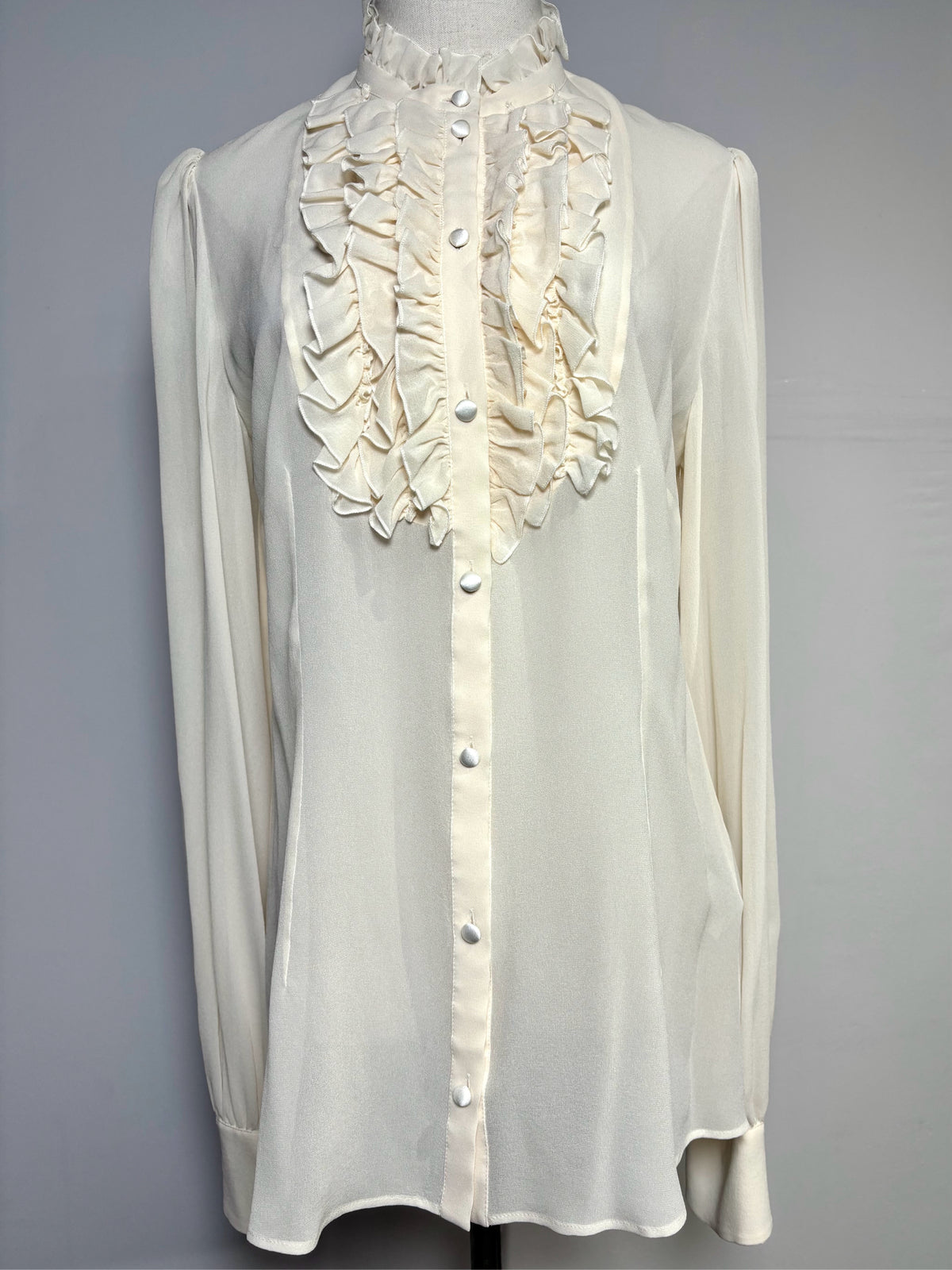 Women Size 48 (M) Dolce & Gabbana Cream Solid Women's 100% Silk Vintage Blouse