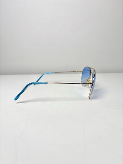 Gucci Silver Frame Aviator/Pilot Blue Lens Sunglasses