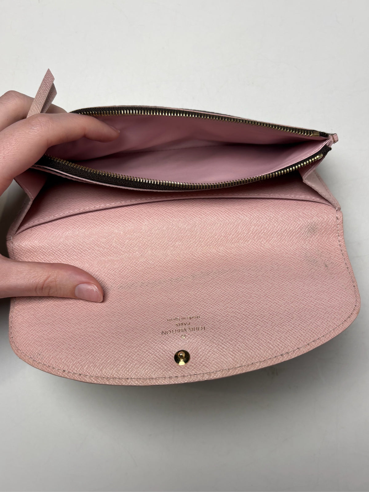 Women's Louis Vuitton Damier Ebene Caissa Rose Pink Brown Coated Canvas 2016 Pre-Owned Wallet