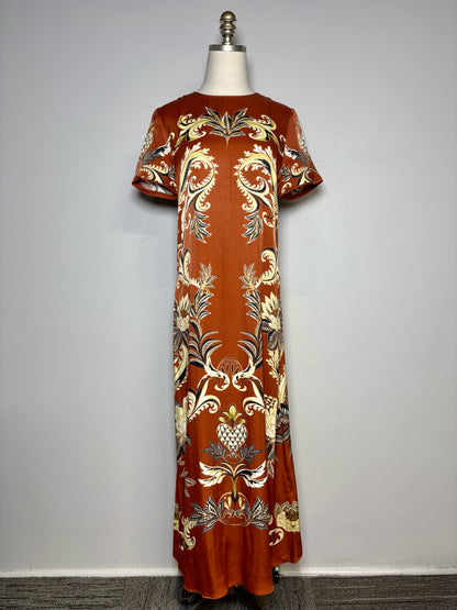 Women Size S Farm Rio Brown Floral Print Midi Pre-owned Dress