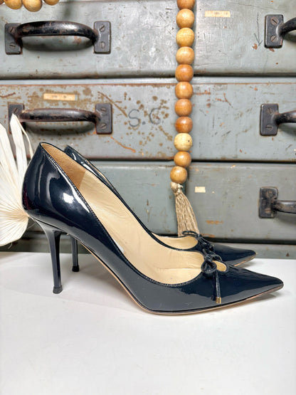 W Shoe Size 38.5 Jimmy Choo Black Leather Patent Heels