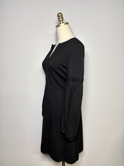 Women Size 6 Tibi Black Ponte' Knit V-neck Poof Sleeves Dress