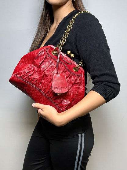 Women's Fossil Fifty-Four Anniversary Red Goat Leather Pre-Owned Medium Satchel Purse