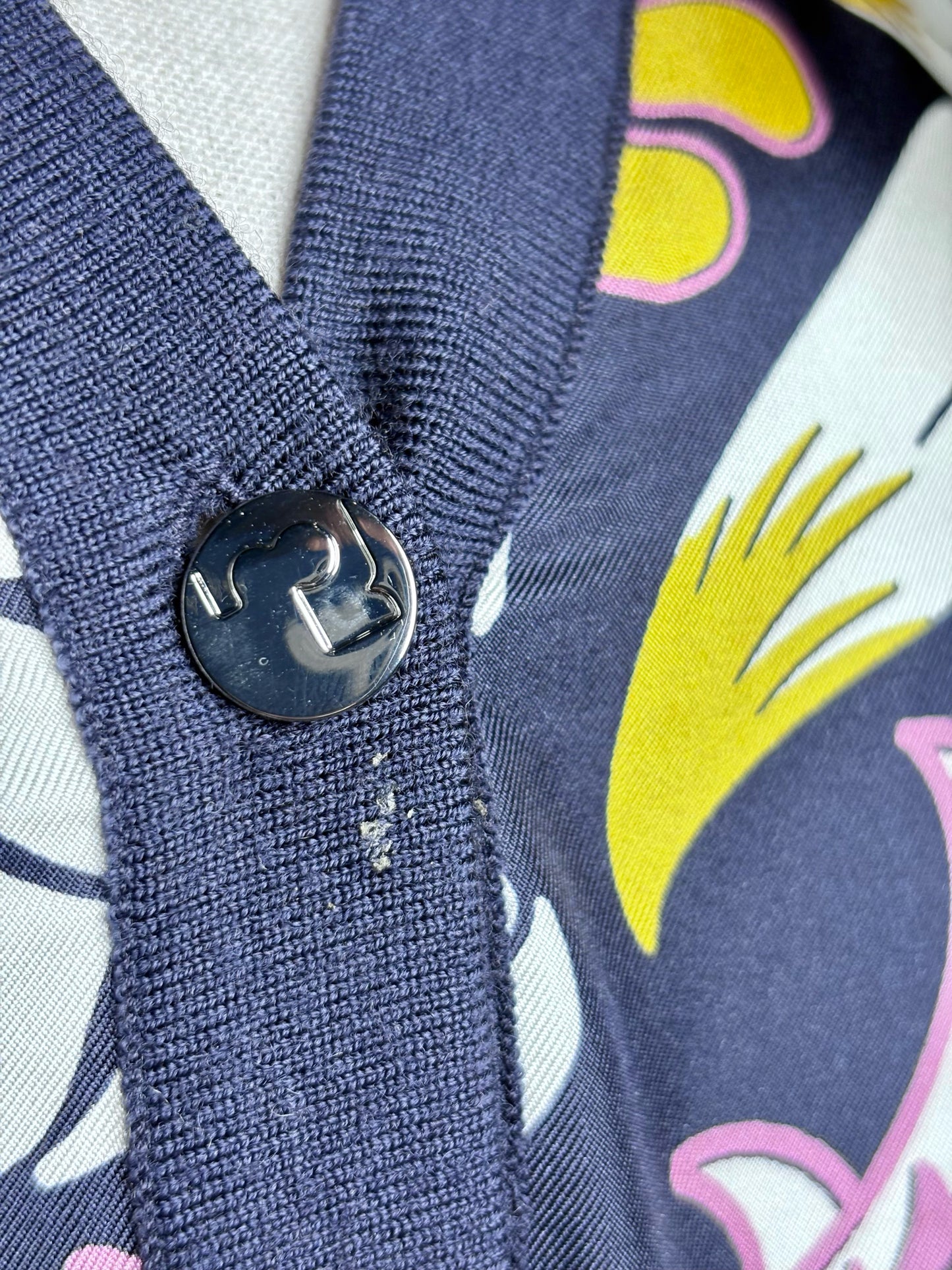 Women Size XL Tory Burch Navy,yellow,white & purple Floral Abstract Cardigan