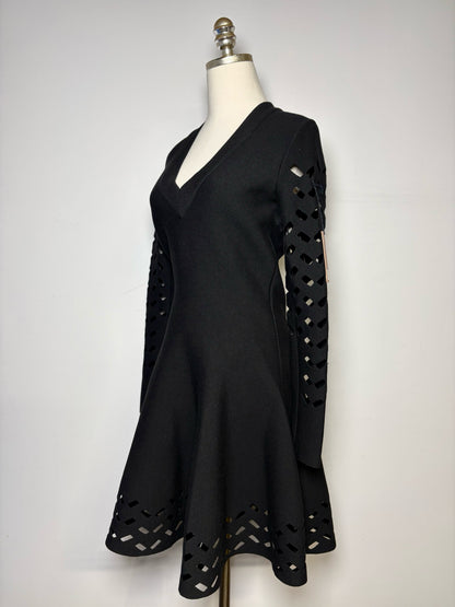 Women Size 42 ( 6 US) Alaia Black Solid Wool Blend NWT Dress