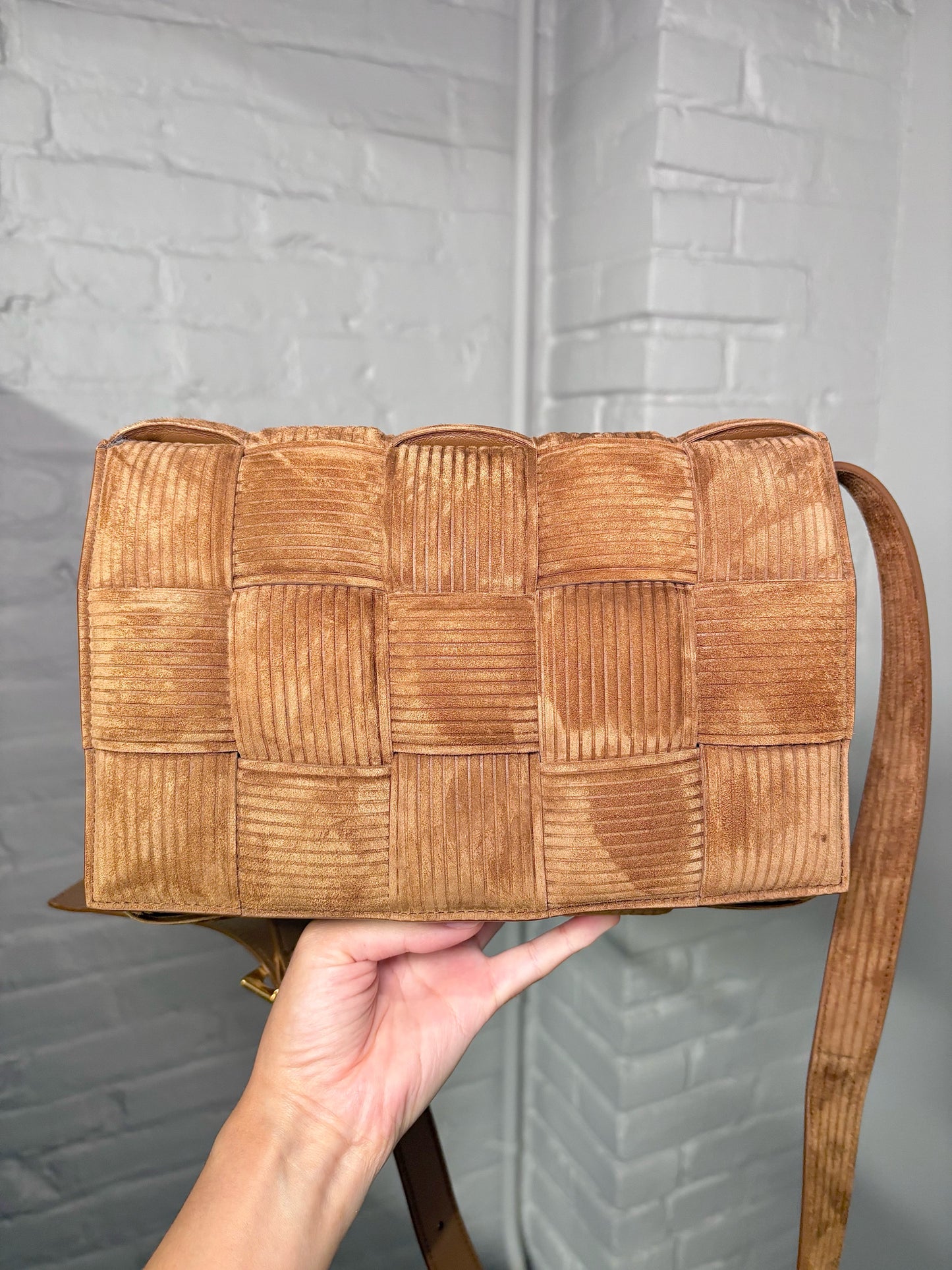 Bottega Veneta Weave Suede Brown Medium Purse