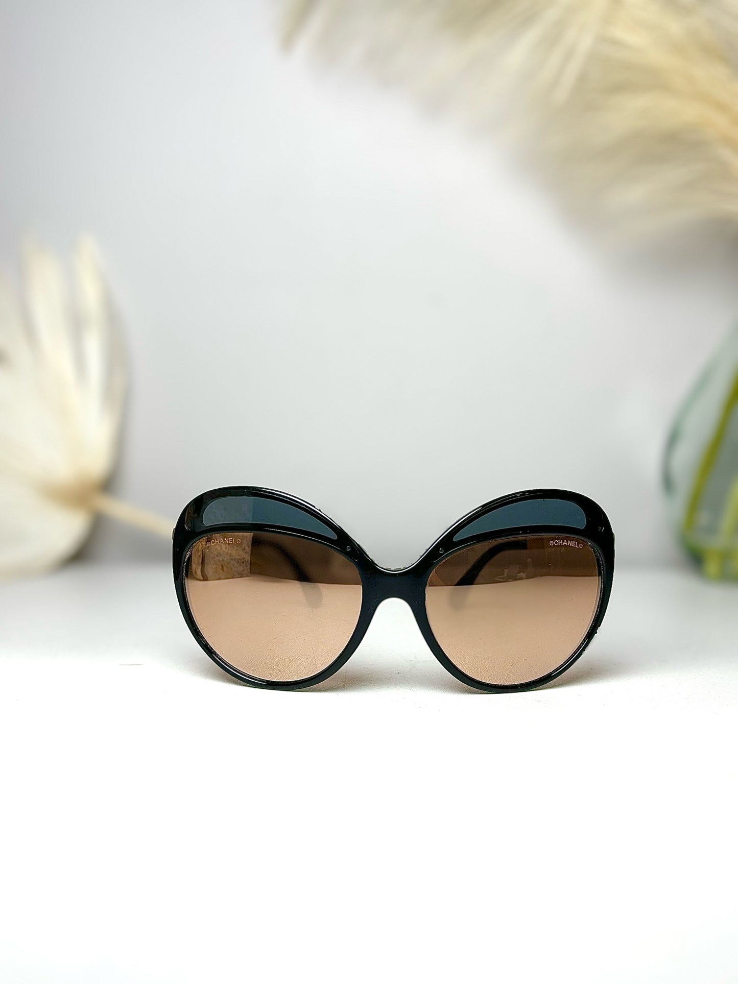 Acetate Chanel Black Cat-eyed Mirrored Sunglasses