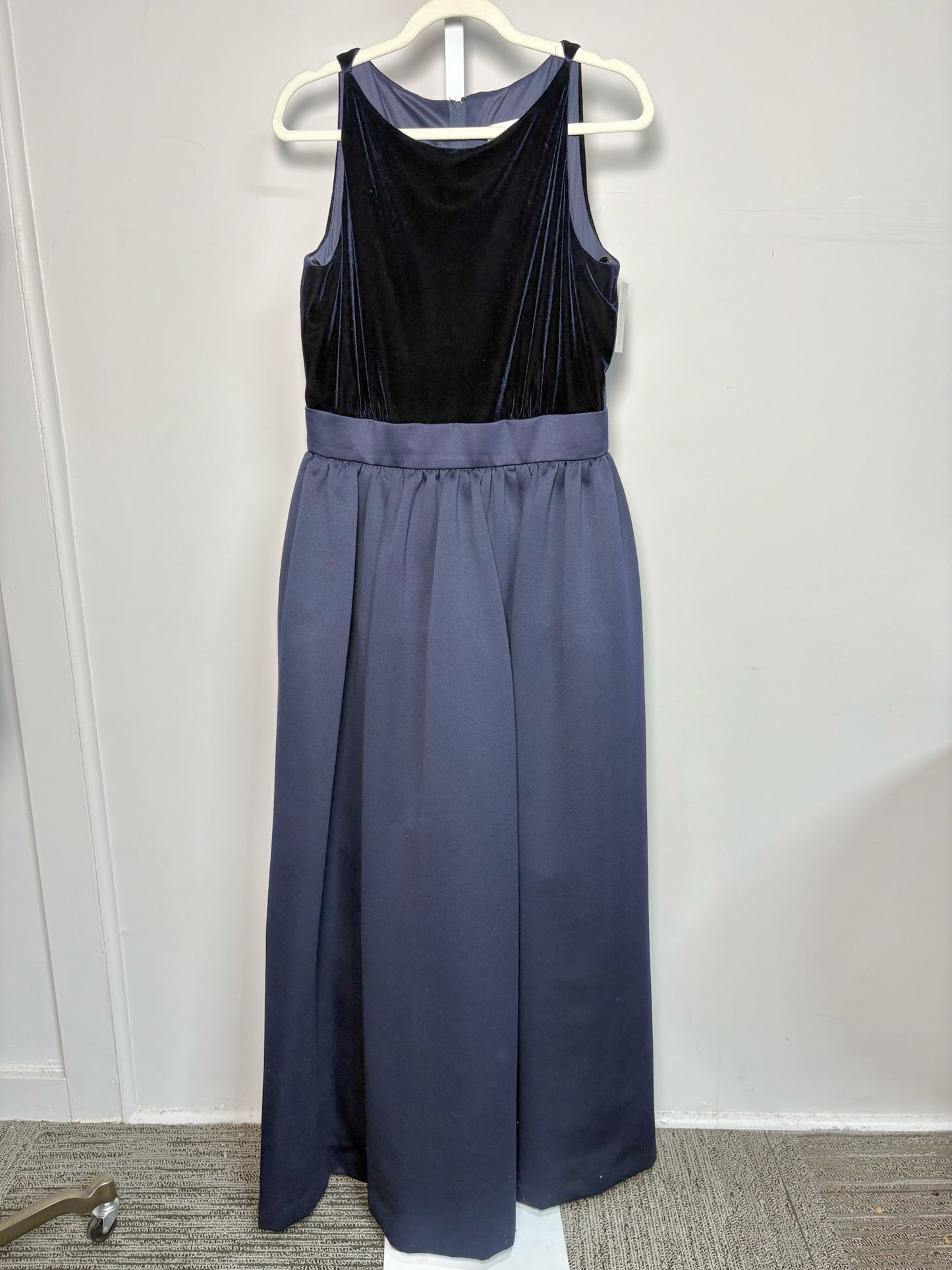 Women Size 14 (Fits L) En Francais by Huey Waltzer Navy Blue Solid Vintage Gown