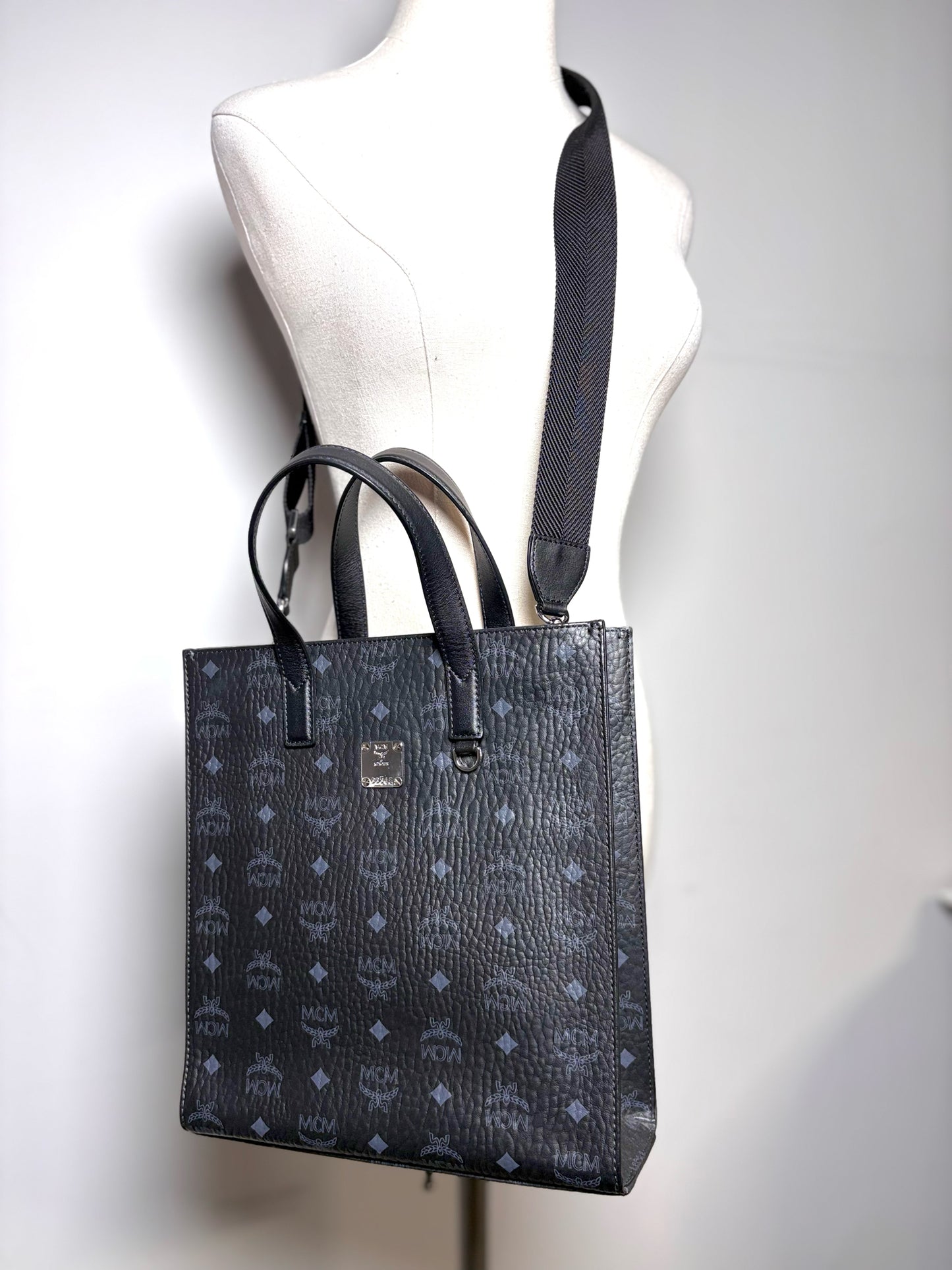 MCM Aren Monogram Black Visetos Tote Bag