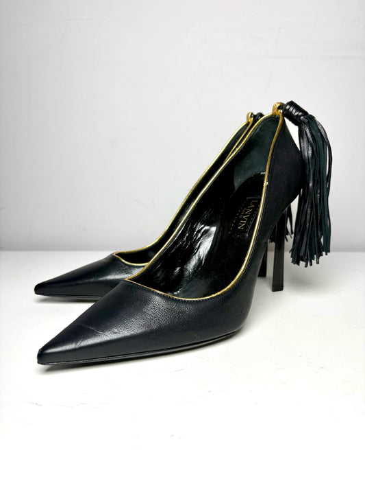 W Shoe Size 38.5 (8.5 US) Lanvin Ankle Tassel Black Leather Pre-owned Heels