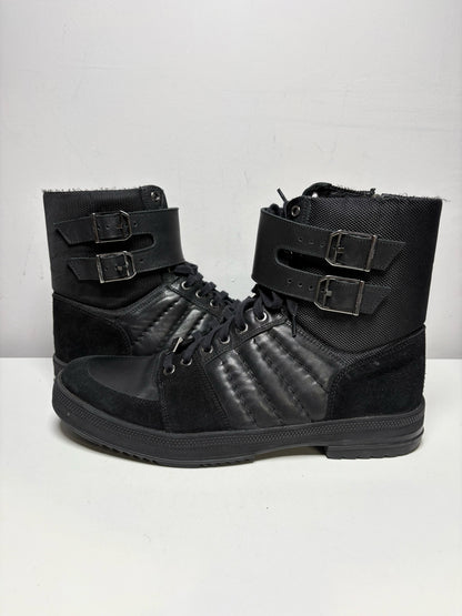 Men Shoe Size US 10 Versace Collection Black Leather & Nylon Pre-Owned High-Top Sneakers