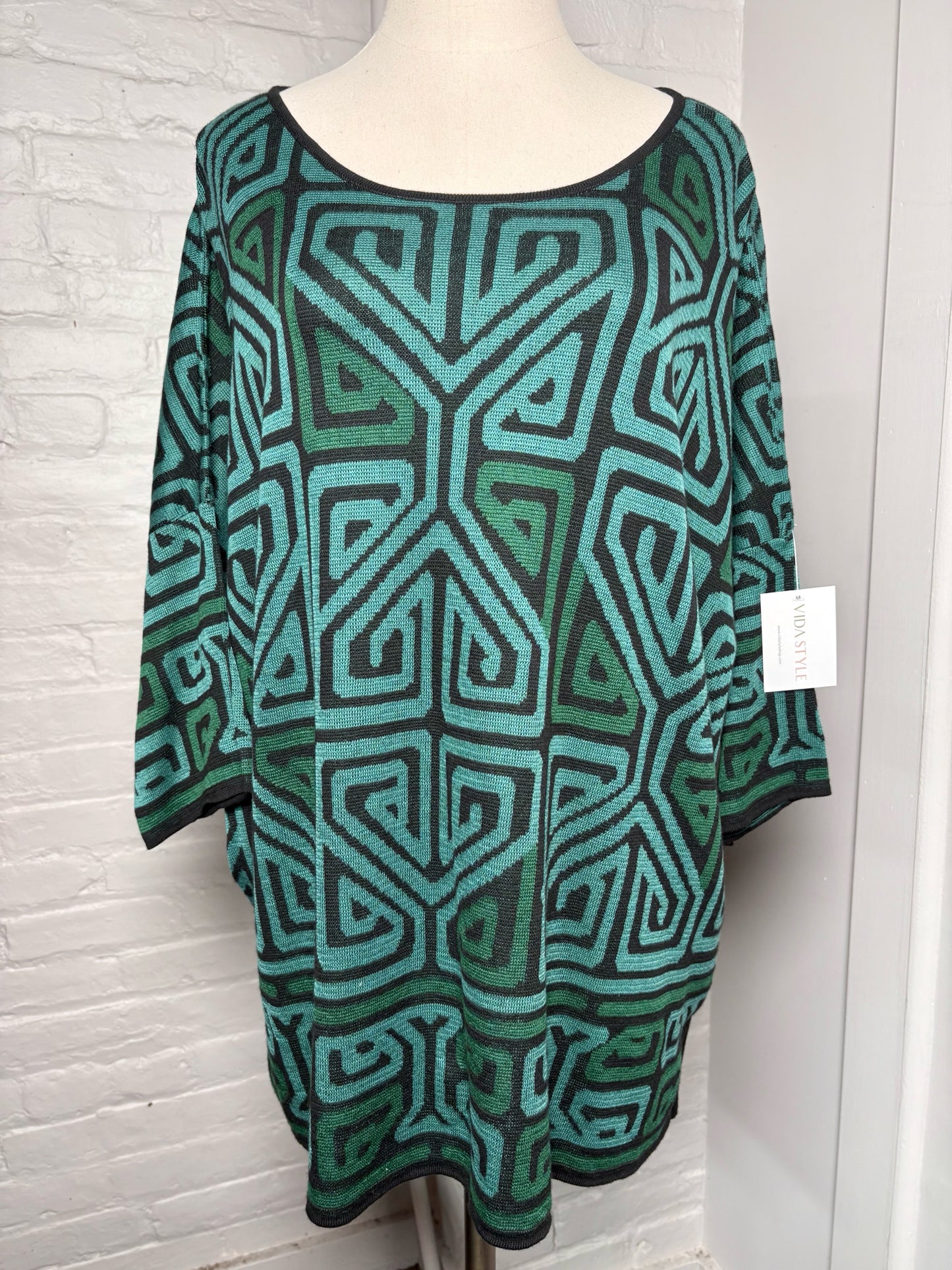 Women Size XL/XXL Peruvian Connection Teal, black Geometric Not Vintage Sweater
