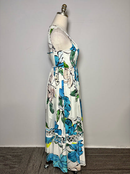 Women Size 4 Aje White Floral/Botanical Print Cotton Pre-owned Midi Dress