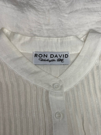 Size 2 (XS/S) Ron David White Solid Women's Pure Cotton Pre-owned Blouse