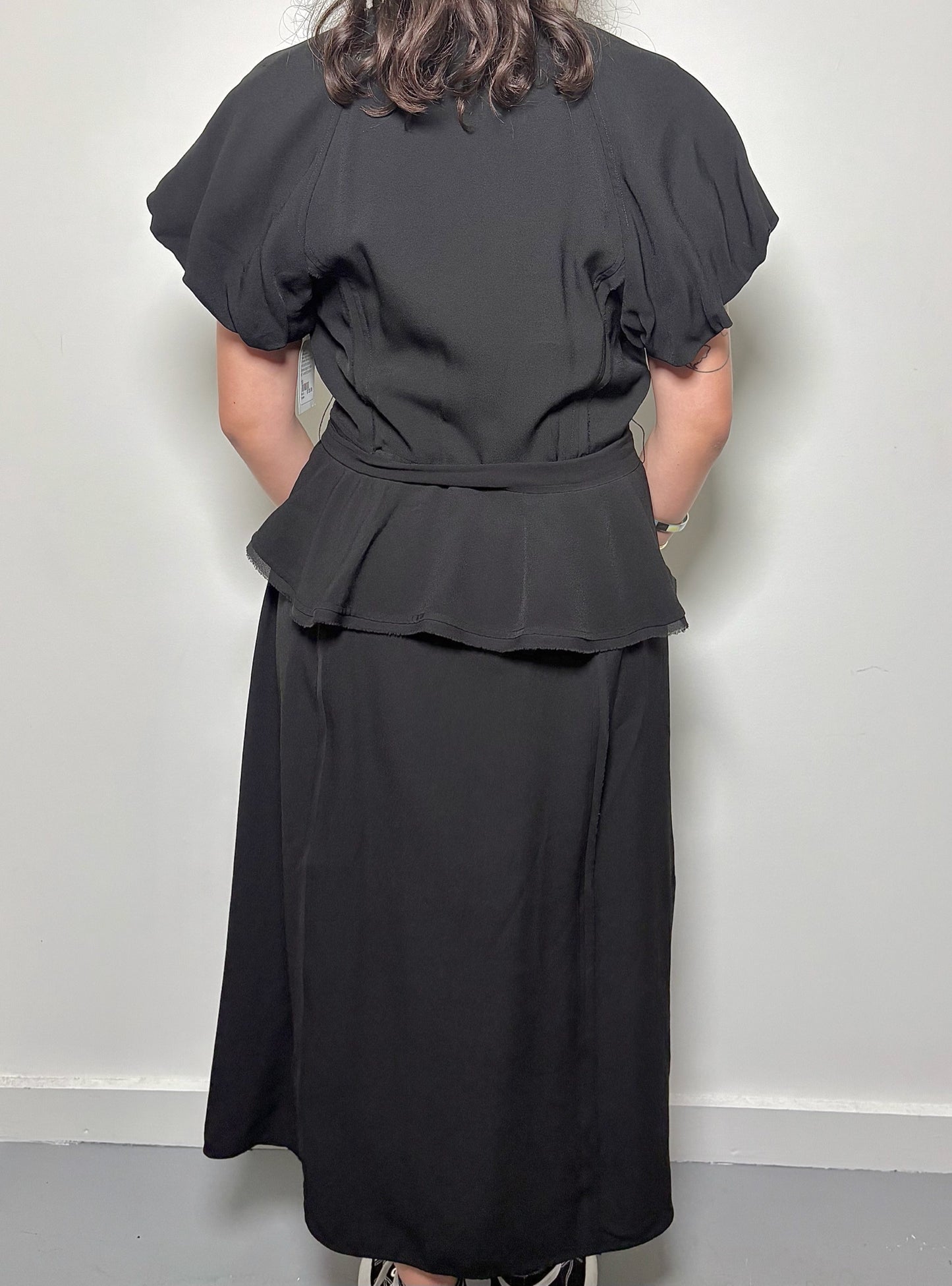 Women Size 10 Ulla Johnson Black Solid Midi Peplum Dress