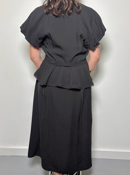 Women Size 10 Ulla Johnson Black Solid Midi Peplum Dress