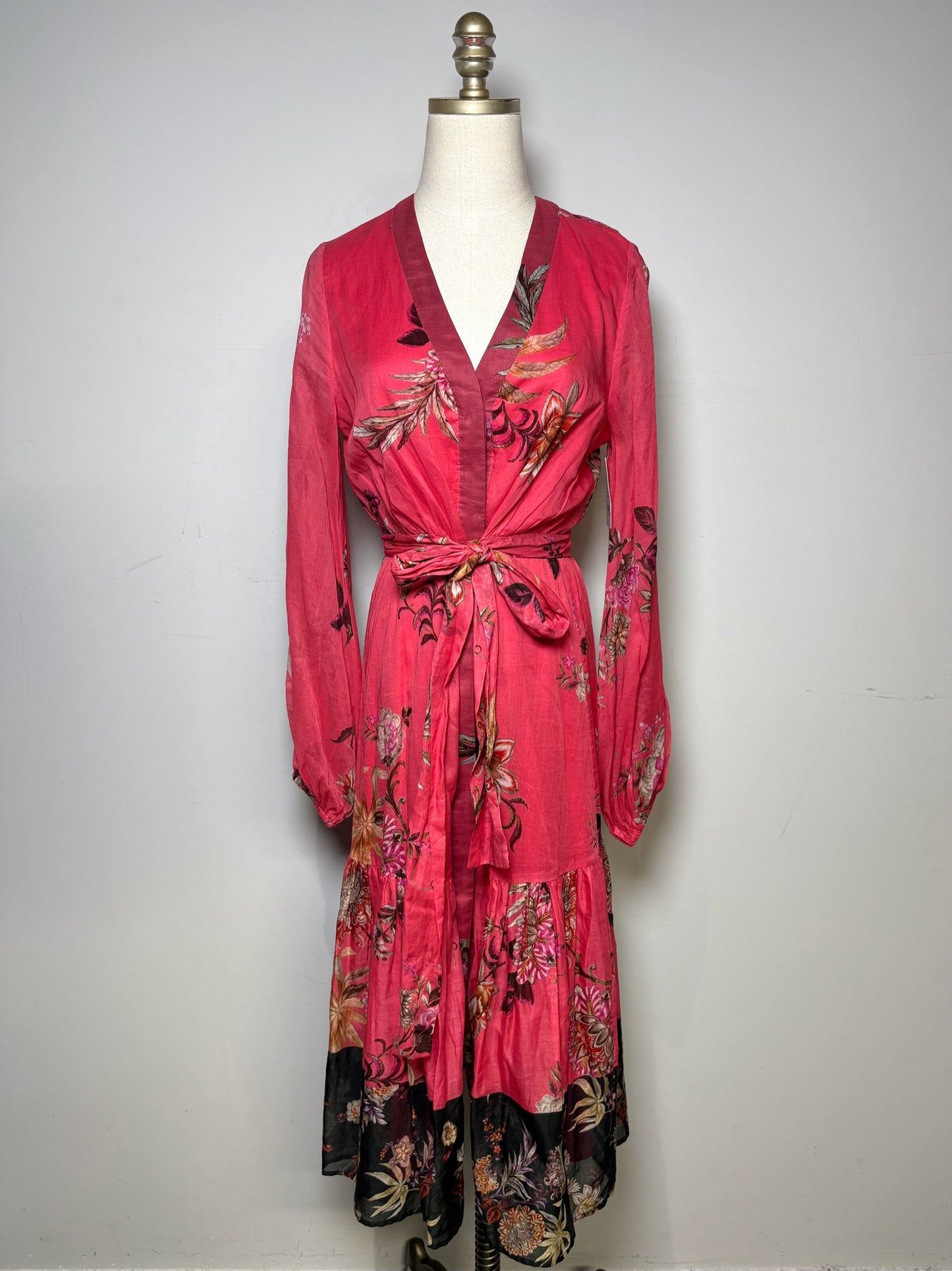 Women's Size S Kobi Halperin Pink Floral Pre-Owned Tiered Button-Down Dress
