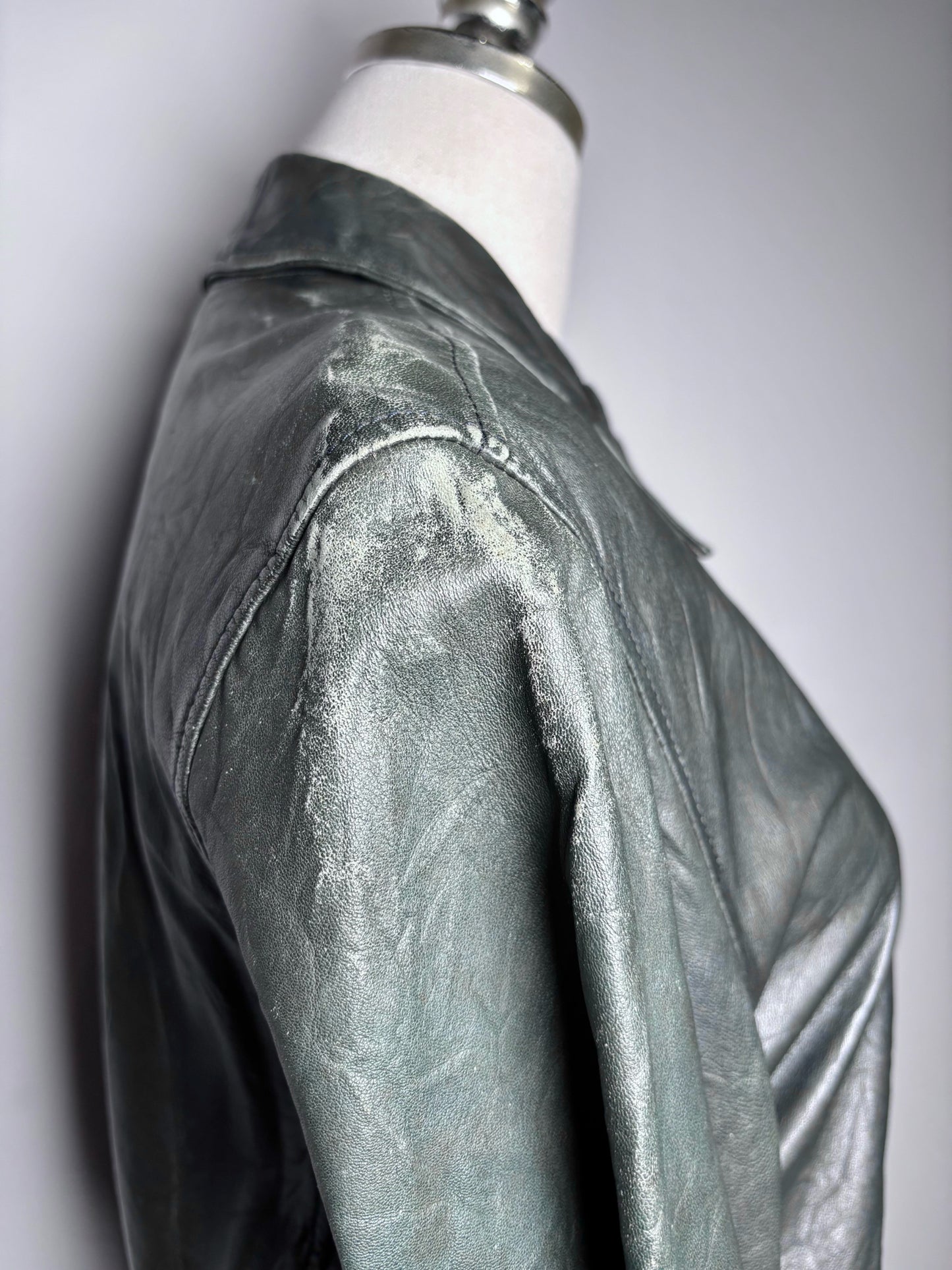 Women Size S Dolce & Gabbana Green Solid Leather Jacket