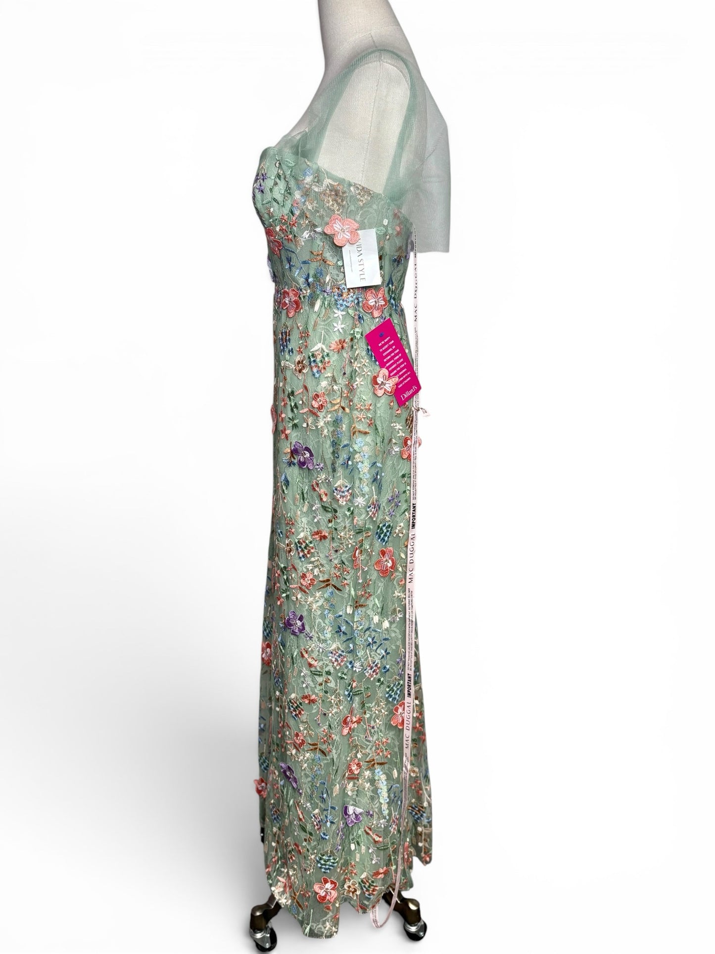 Women Size 8 MacDuggal Green Floral Women's NWT, Pre-owned Gown