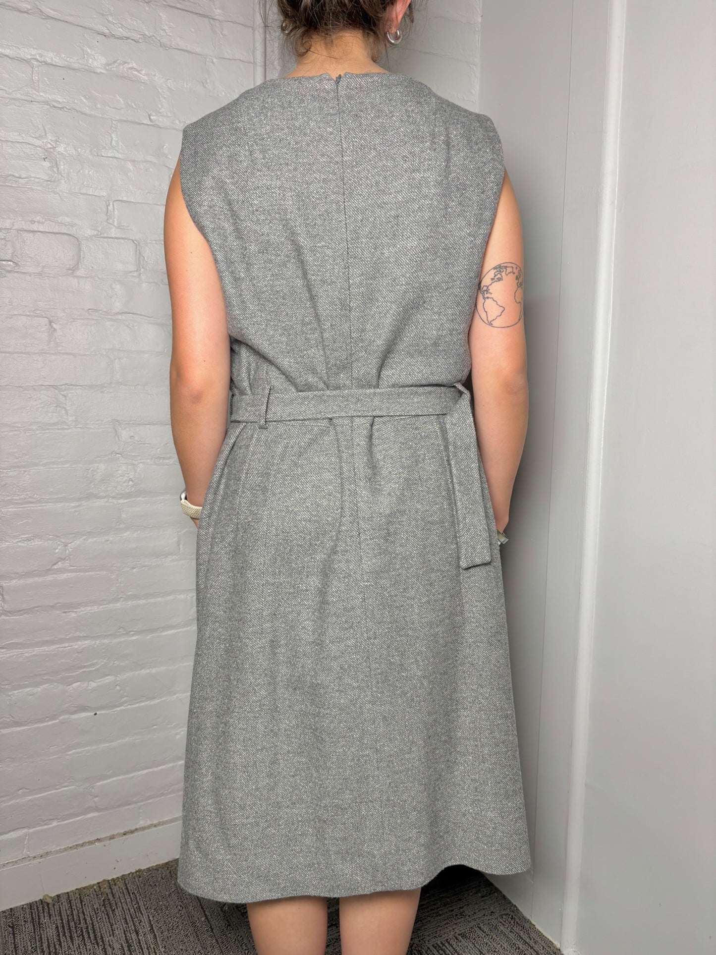 Women Size 14 Akris Punto Gray Tweed A-line Belted Dress