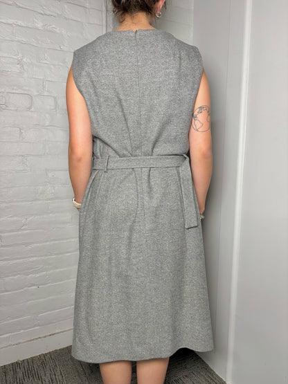 Women Size 14 Akris Punto Gray Tweed A-line Belted Dress