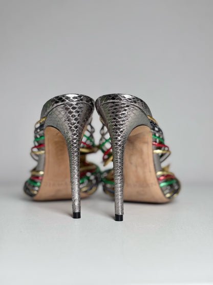 W Shoe Size 38 (8 US) Alexandre Birman Metallic Leather Python Embossed Heels