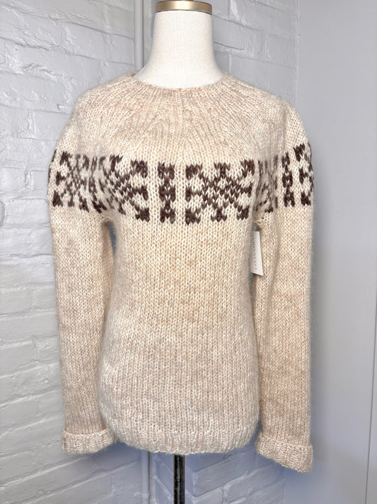 Women Size S No Label Tan Fair Isle Wool Sweater