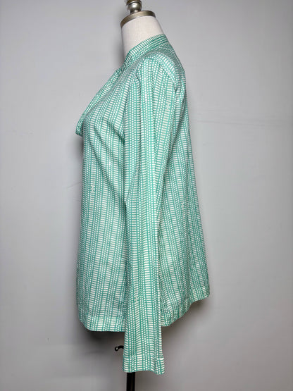 Women Size 10 Tory Burch Tunic Green, Cream Print Cotton Pre-owned Top