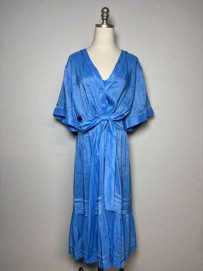 Women Size XXL Kobi Halperin Blue Solid Linen/Silk Blend Pre-owned Dress