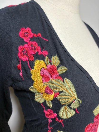 Women Size M JW Los Angeles Black Floral Embroidered Pure Cotton Pre-Owned Dress