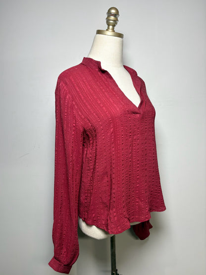 Women's Size 38 (US 2–4) Zeus + Dione Burgundy Textured Pure Silk Pre-Owned Top