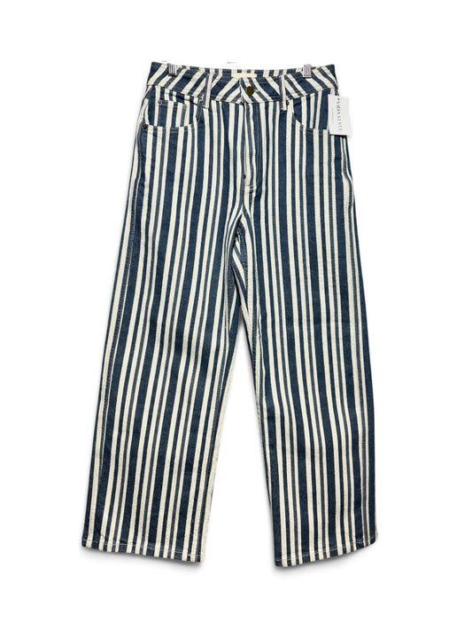 Women Size 38 Sézane Blue & White Vertical Stripe Cotton Blend Pre-Owned Wide-Leg Jeans