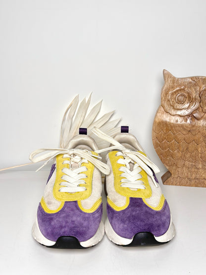W Shoe Size 9.5 Tory Burch Yellow, Purple Leather Suede Sneakers