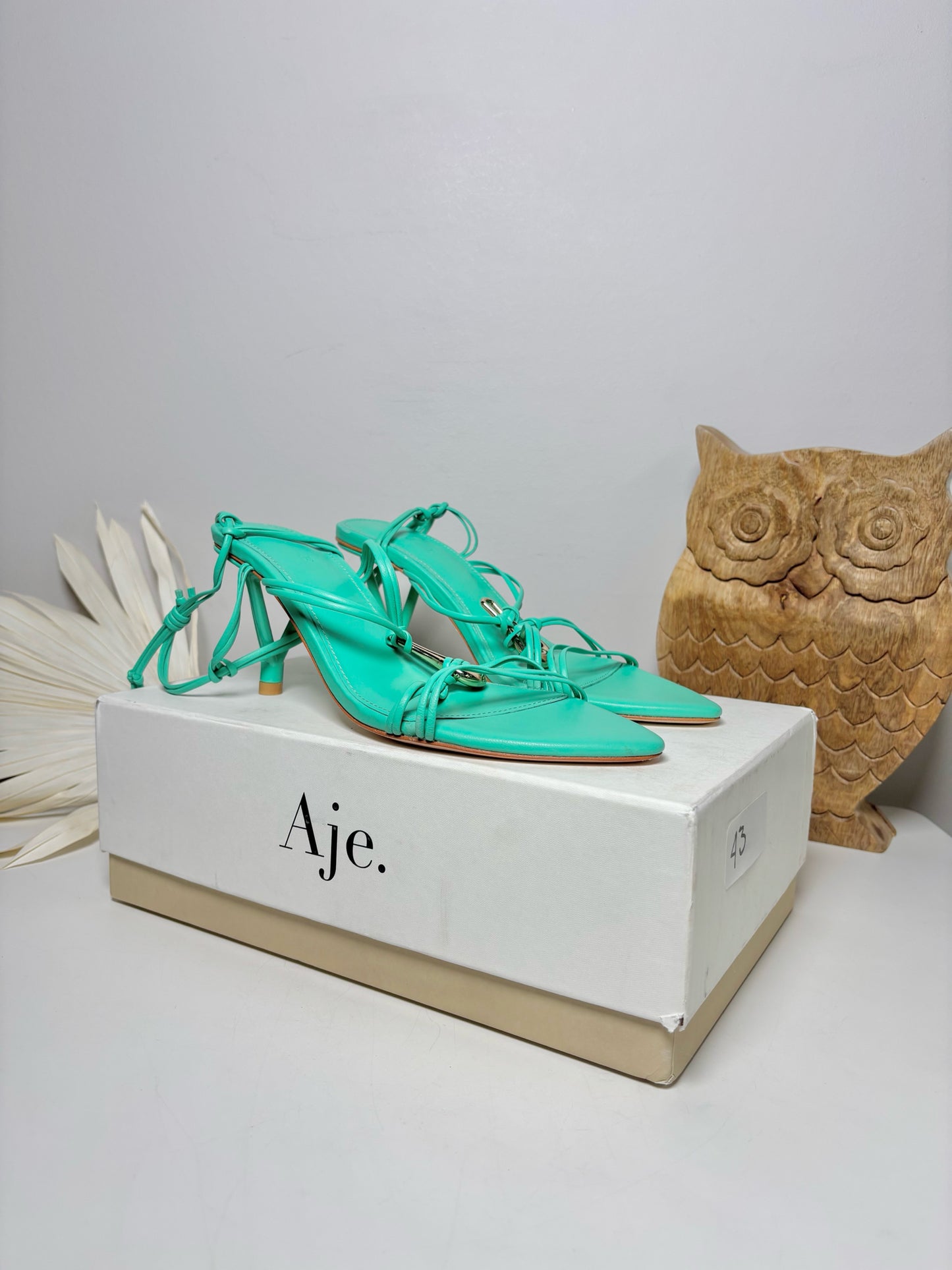 W Shoe Size 38 (8) Aje Teal Leather Cowhide NWT Heels