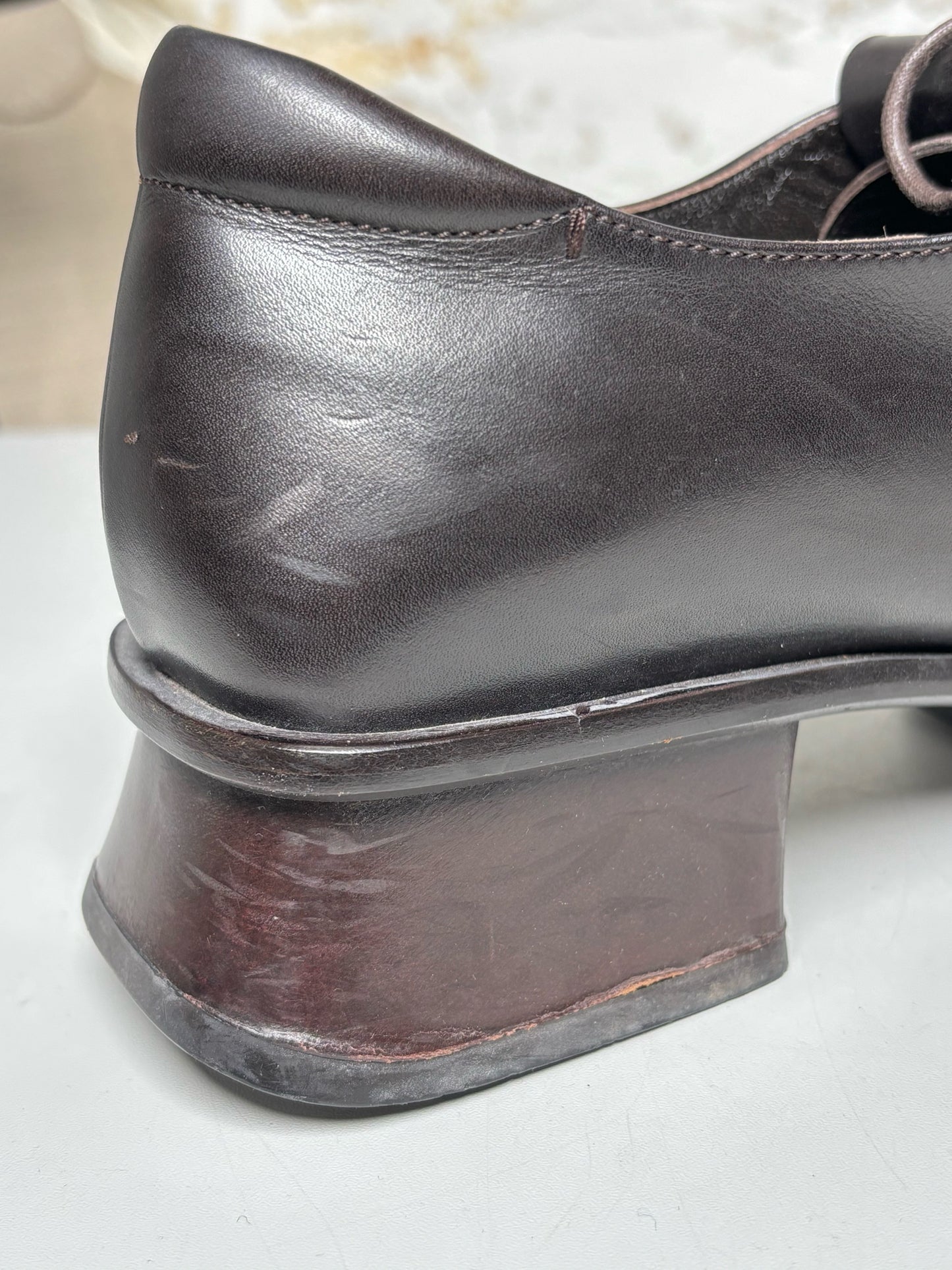 W Shoe Size 37 (6.5) Prada Brown Leather Cowhide Loafers