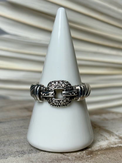 David Yurman Diamond Sterling Silver Buckle Sz. 7.5 Ring