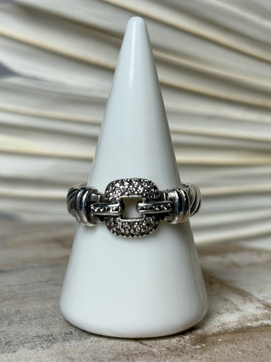 David Yurman Diamond Sterling Silver Buckle Sz. 7.5 Ring