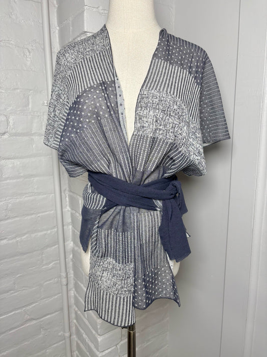 Women Size L Crea Concept Gray Patchwork Cotton Blend Blouse