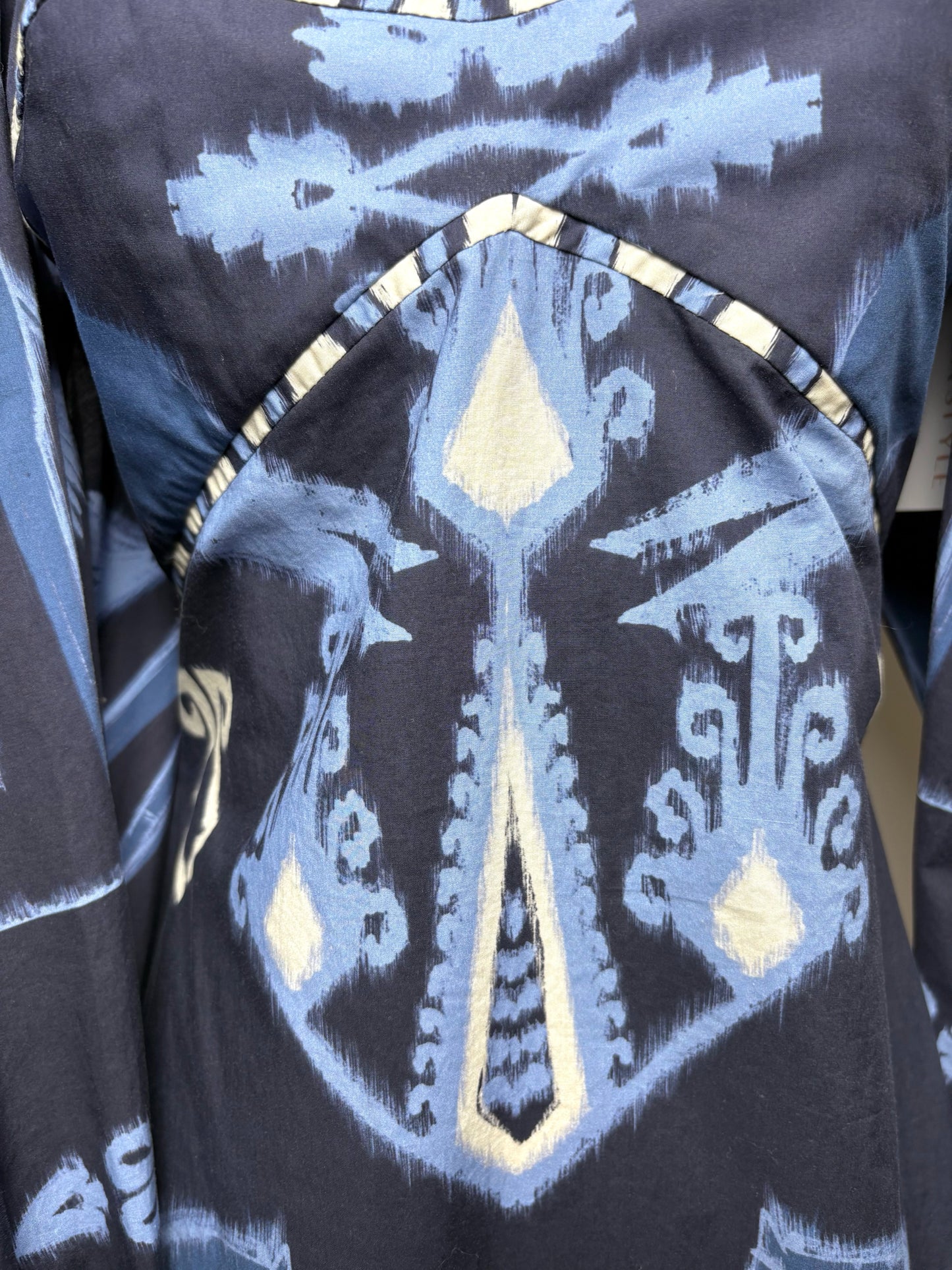 Women's Size S Johanna Ortiz Blue & White Aztec Print Organic Cotton Pre-Owned Mini Dress