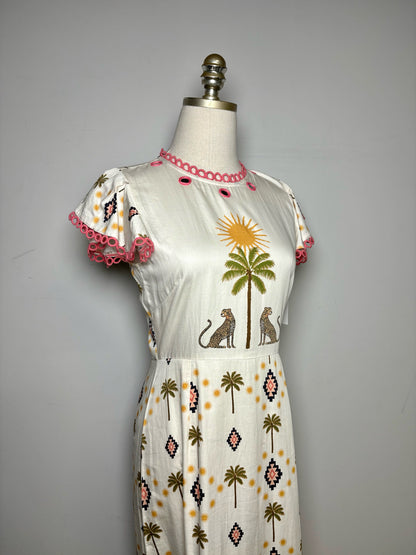 Women Size 4 Never Fully Dressed Off-white Print 100% Cotton Pre-owned Dress