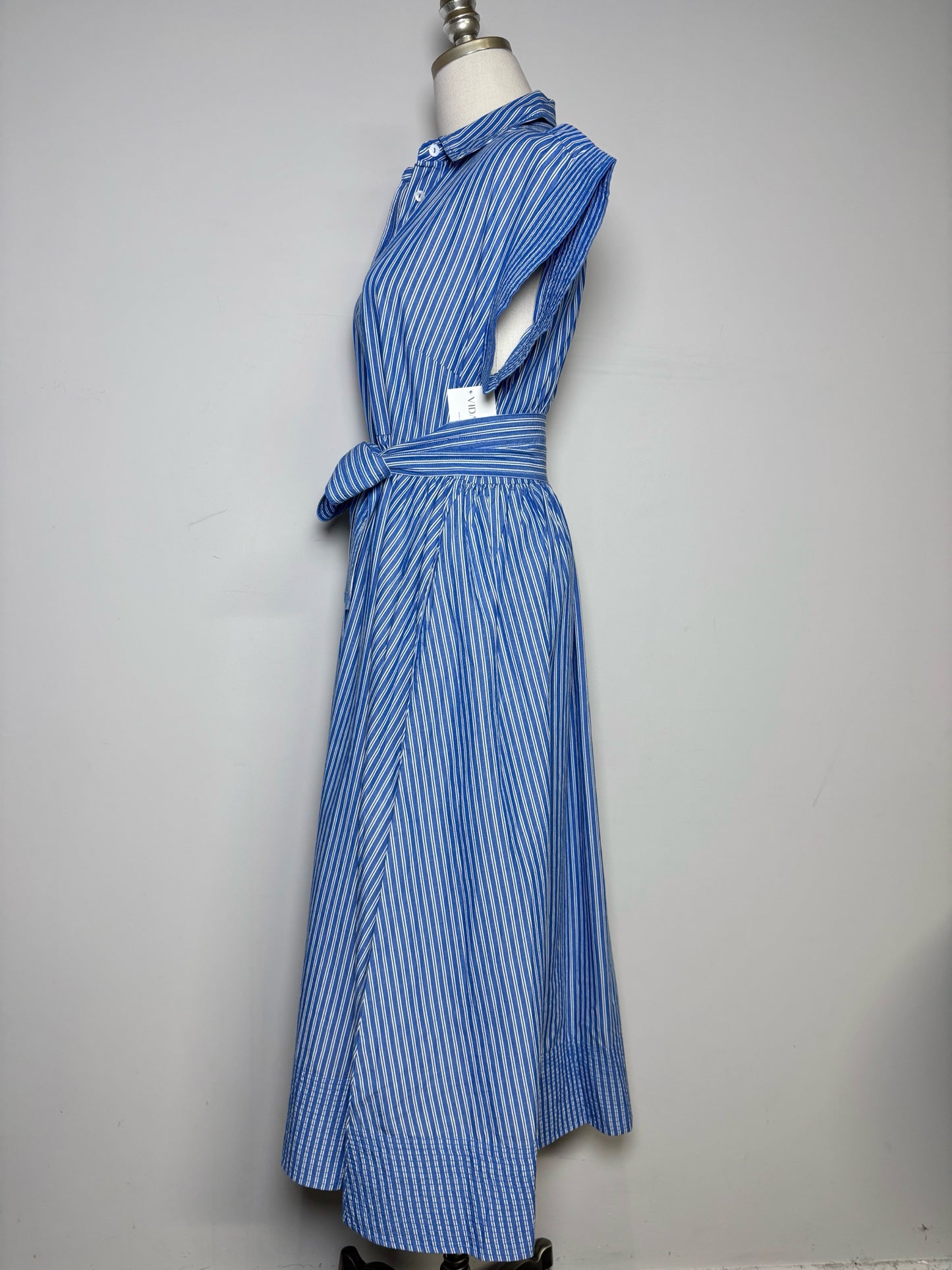 Women Size M Oliphant Blue/White Striped Pure Cotton Pre-owned, NWT Dress