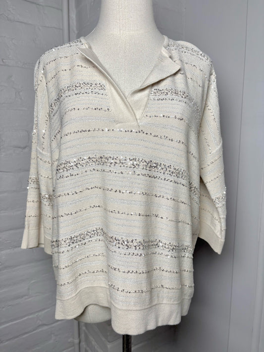 Women Size 42 Amina Rubinacci Cream Sequins Top