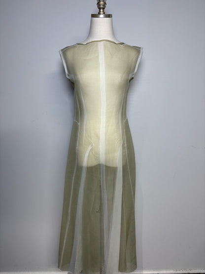 Women Size 3 (L) Yohji Yamamoto Sage Green Iridescent Sheer Vintage Dress